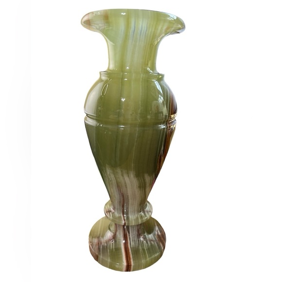 Solid Alabaster Vase Hand Turned Green and Brown Heavy 8" Tall - Picture 2 of 7